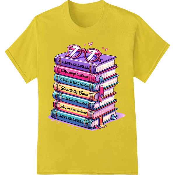 Vibrant Book Stack DTF Print Heat Transfer for Readers on yellow shirt - SUPERDTF-DTF Prints-DTF Transfers-Custom DTF Prints