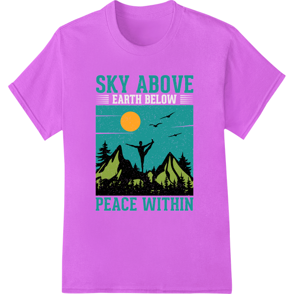 Find Inner Peace: Yoga Mountain Sunset DTF Print Transfer on purple shirt - SUPERDTF-DTF Prints-DTF Transfers-Custom DTF Prints