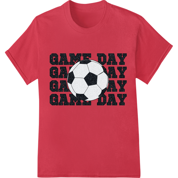 Bold Soccer 'GAME DAY' Black & White DTF Print Heat Transfer on red shirt - SUPERDTF-DTF Prints-DTF Transfers-Custom DTF Prints