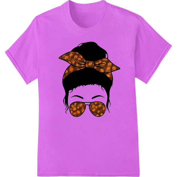 Halloween Jack-o'-Lantern Print Head Wrap DTF Transfer on purple shirt - SUPERDTF-DTF Prints-DTF Transfers-Custom DTF Prints