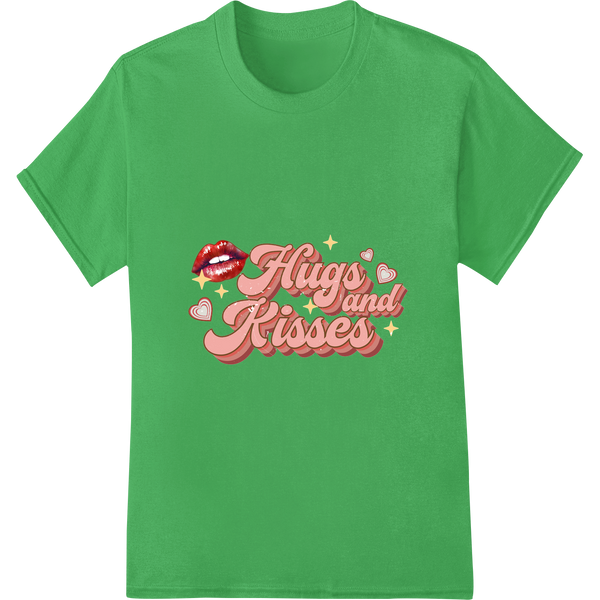 Hugs and Kisses: Charming Valentine's Day DTF Print Transfer on green shirt - SUPERDTF-DTF Prints-DTF Transfers-Custom DTF Prints