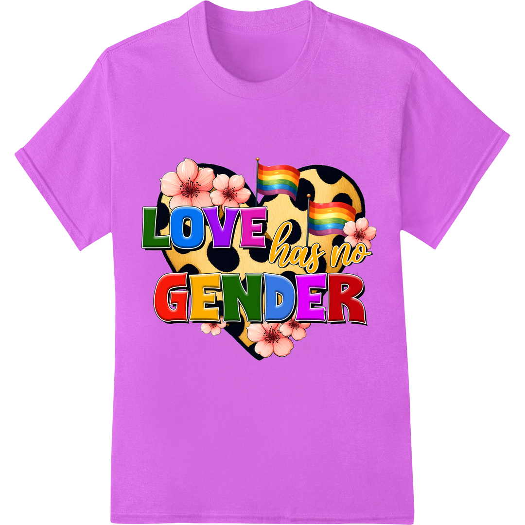 Celebrate Pride: 'Love has no GENDER' LGBT DTF Transfer on purple shirt - SUPERDTF-DTF Prints-DTF Transfers-Custom DTF Prints