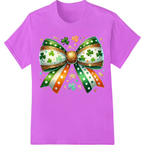 Lucky Charm: Festive St. Patrick's Day Bow DTF Print Transfer on purple shirt - SUPERDTF-DTF Prints-DTF Transfers-Custom DTF Prints