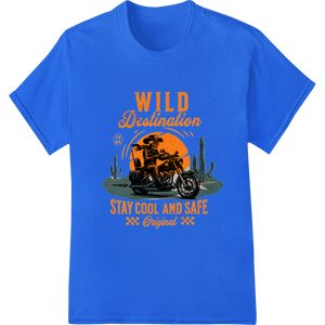 Wild Motorcycle Desert Adventure DTF Print Heat Transfer with custom DTF print shop artwork