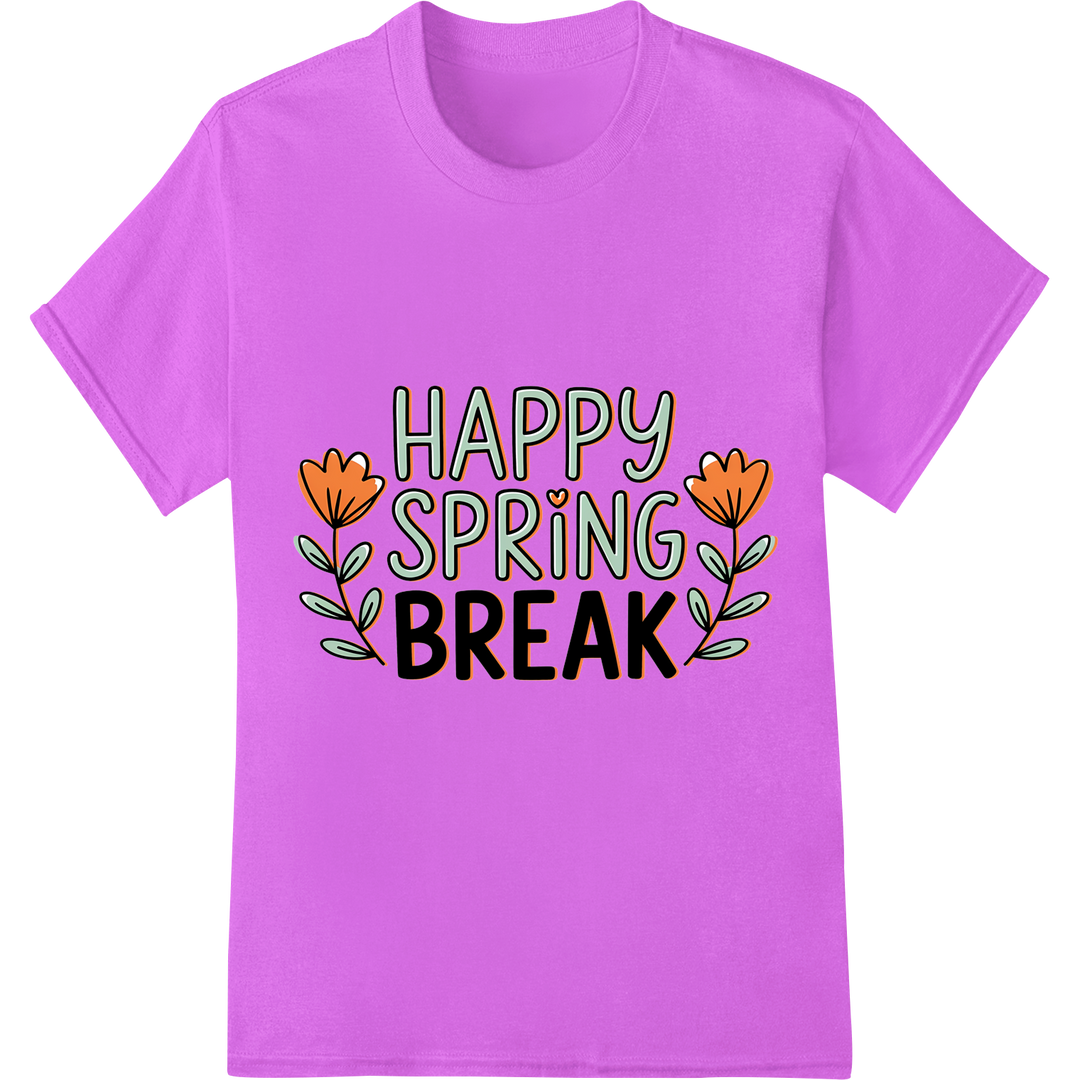 Vibrant 'Happy Spring Break' DTF Print Heat Transfer on purple shirt - SUPERDTF-DTF Prints-DTF Transfers-Custom DTF Prints