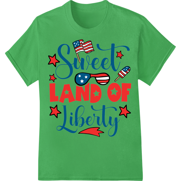 Patriotic 'Sweet LAND OF Liberty' DTF Print Heat Transfer on green shirt - SUPERDTF-DTF Prints-DTF Transfers-Custom DTF Prints