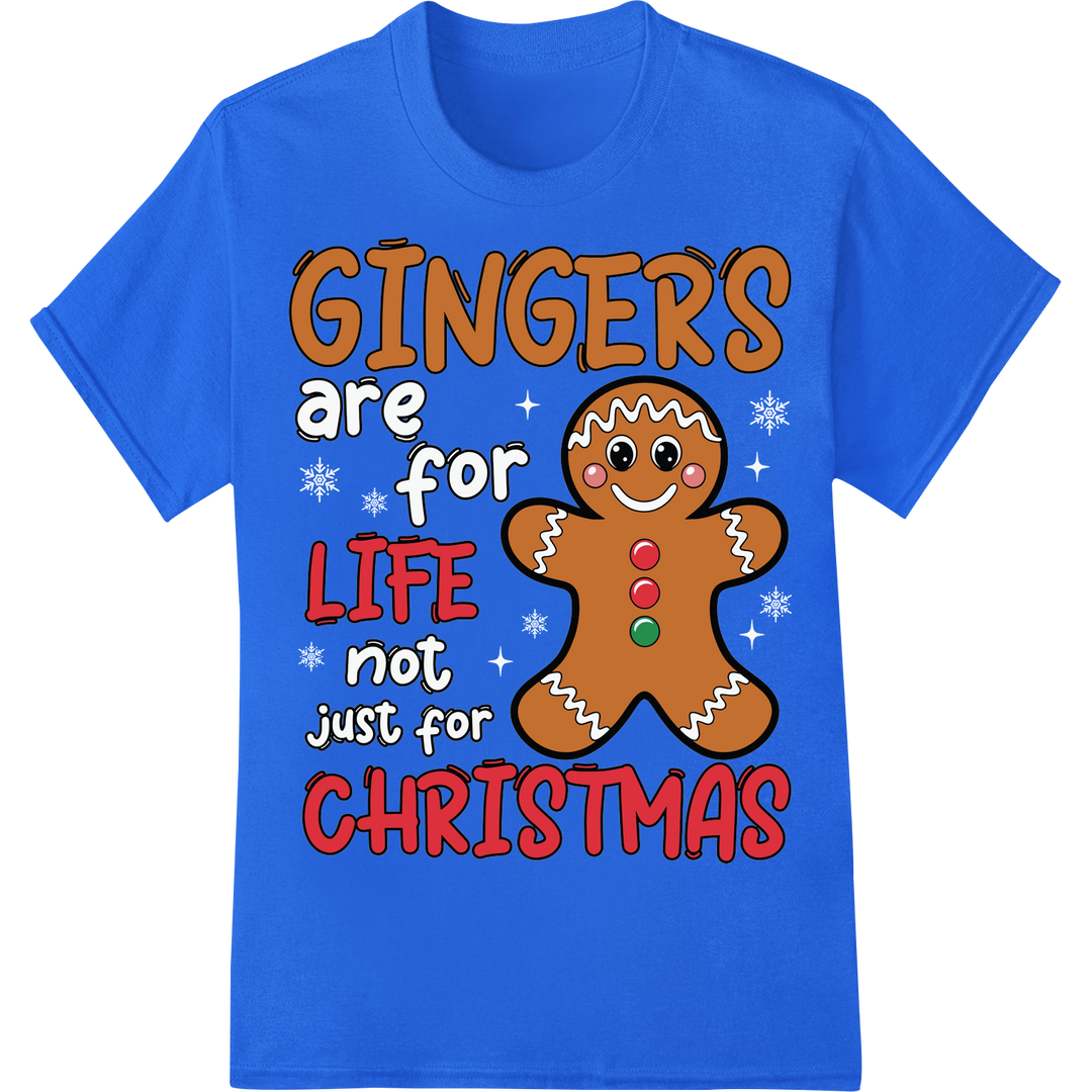 Sweet Christmas Cheer: Gingerbread 'For Life' DTF Print on blue shirt - SUPERDTF-DTF Prints-DTF Transfers-Custom DTF Prints