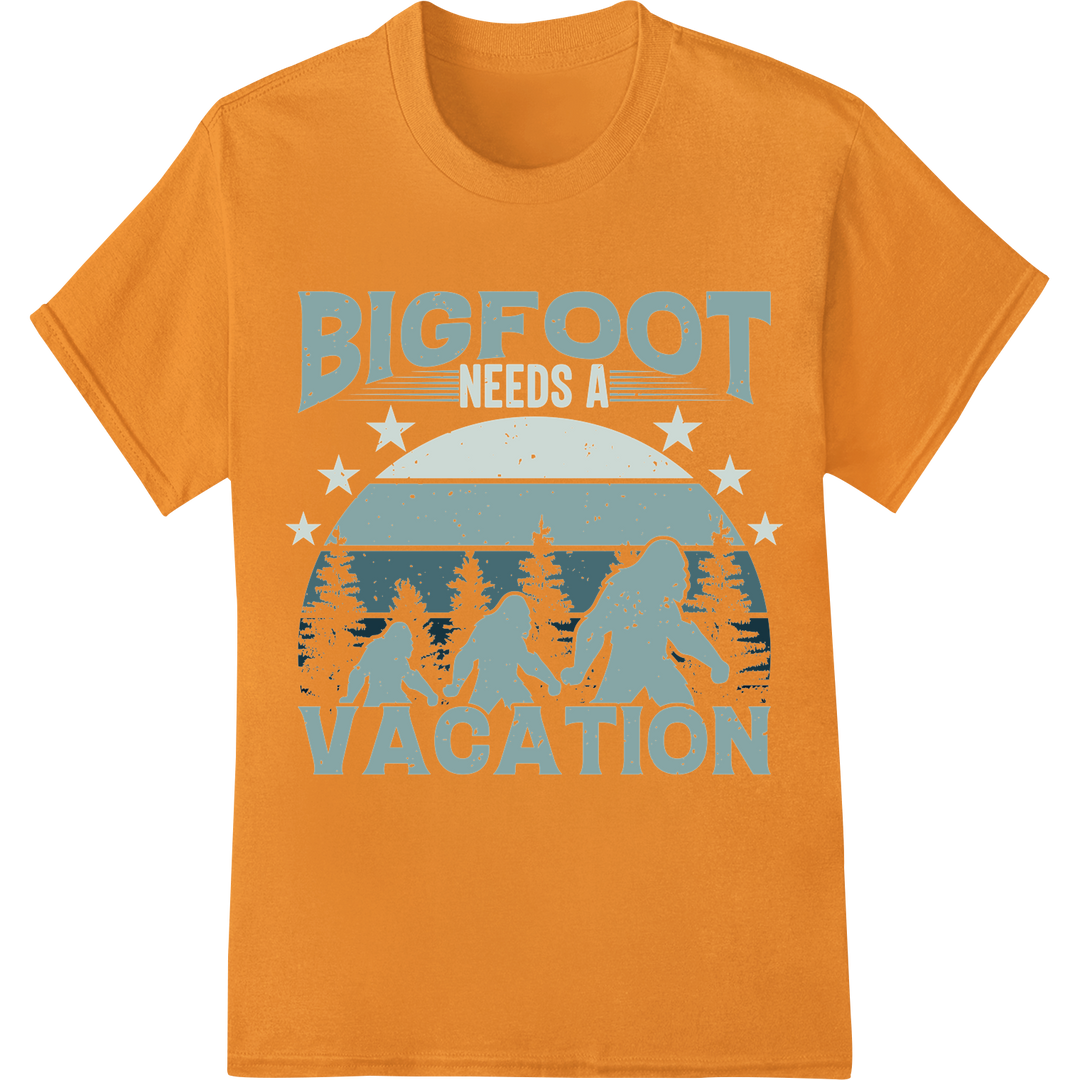 Bigfoot's Starry Vacation | Humorous Outdoor DTF Print on orange shirt - SUPERDTF-DTF Prints-DTF Transfers-Custom DTF Prints