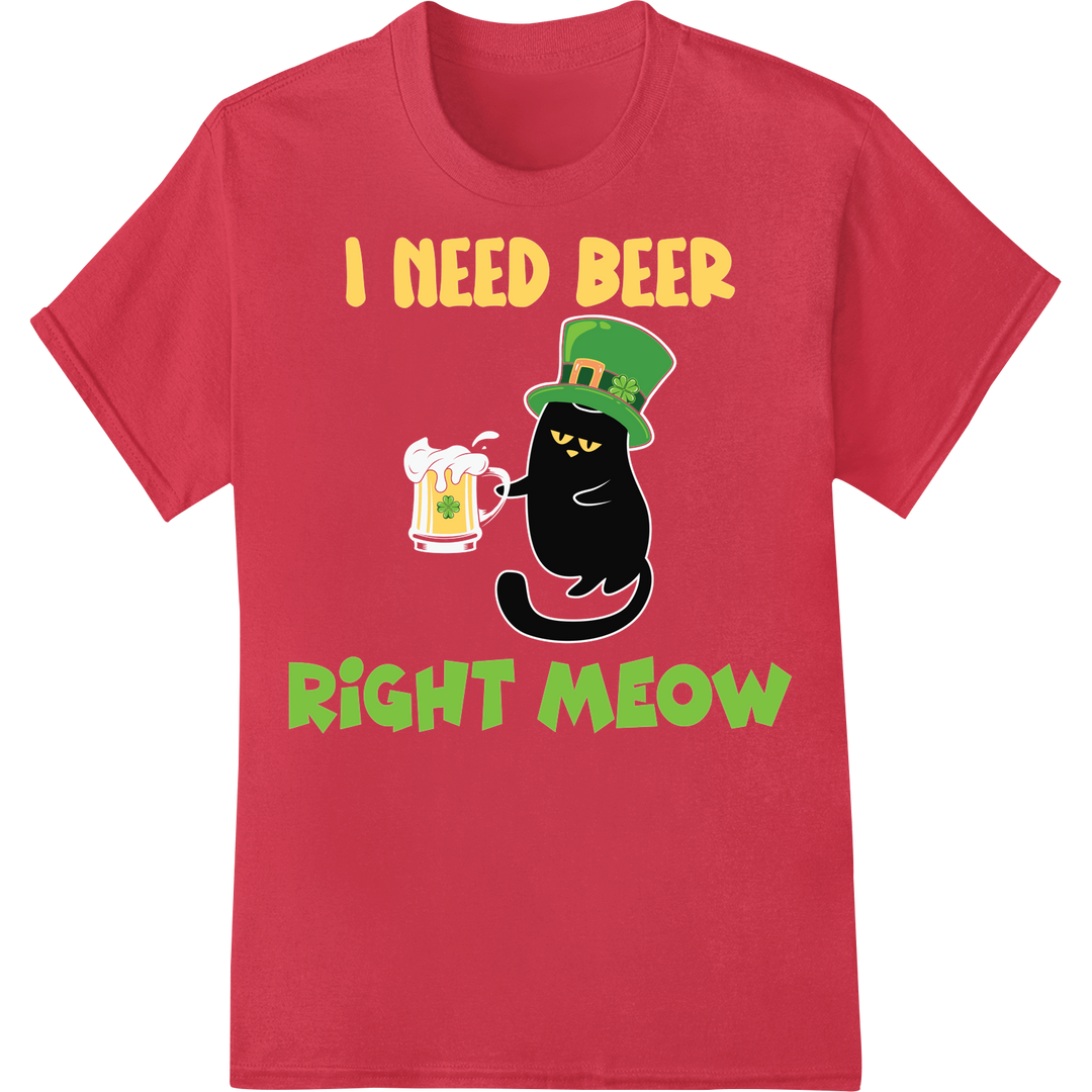 Hilarious St. Patrick's Day Cat Beer DTF Print Heat Transfer on red shirt - SUPERDTF-DTF Prints-DTF Transfers-Custom DTF Prints