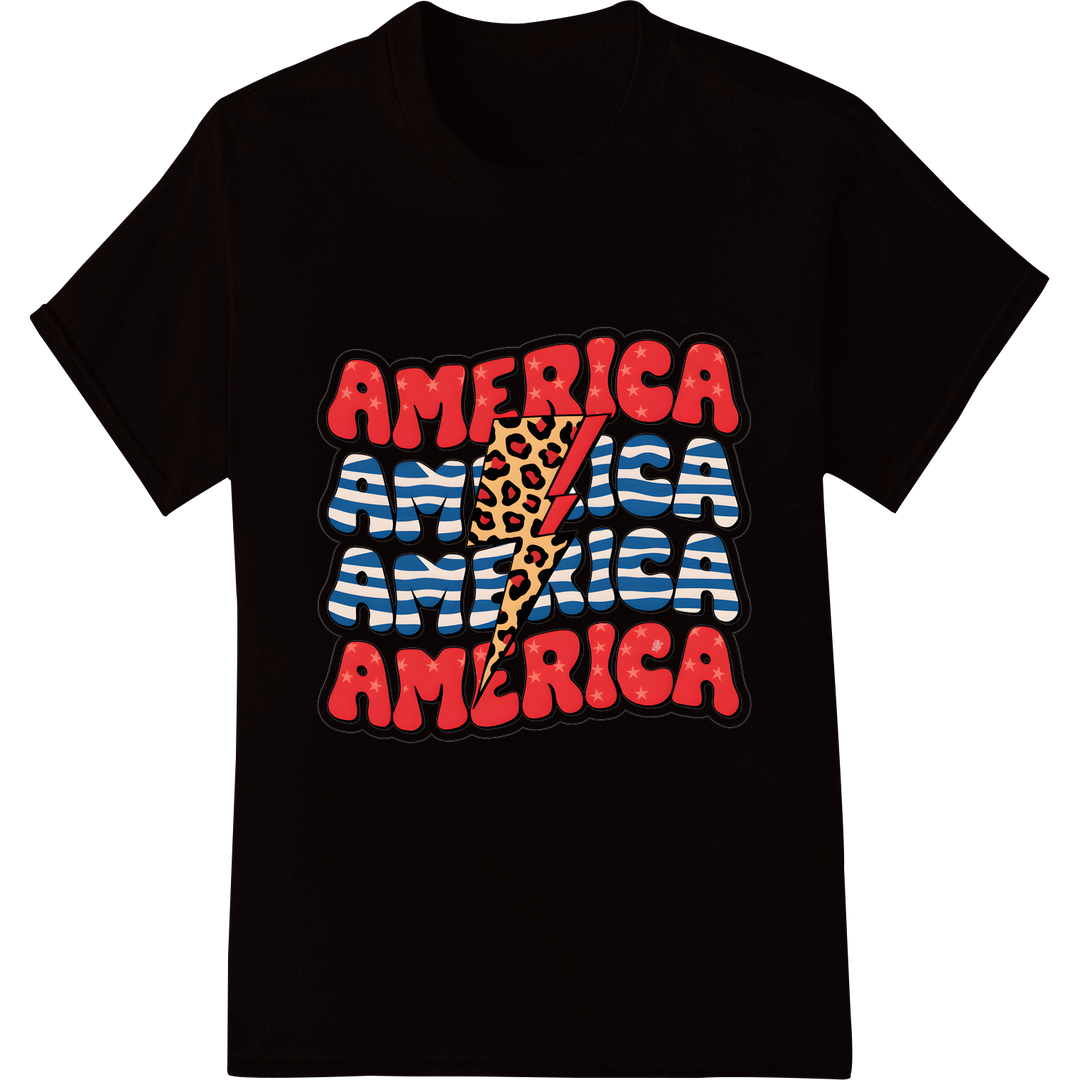 Bold Patriotic AMERICA Flag Leopard Print DTF Transfer on black shirt - SUPERDTF-DTF Prints-DTF Transfers-Custom DTF Prints