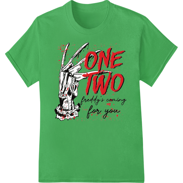 Freddy's Coming For You: Nightmare on Elm St. DTF Print on green shirt - SUPERDTF-DTF Prints-DTF Transfers-Custom DTF Prints