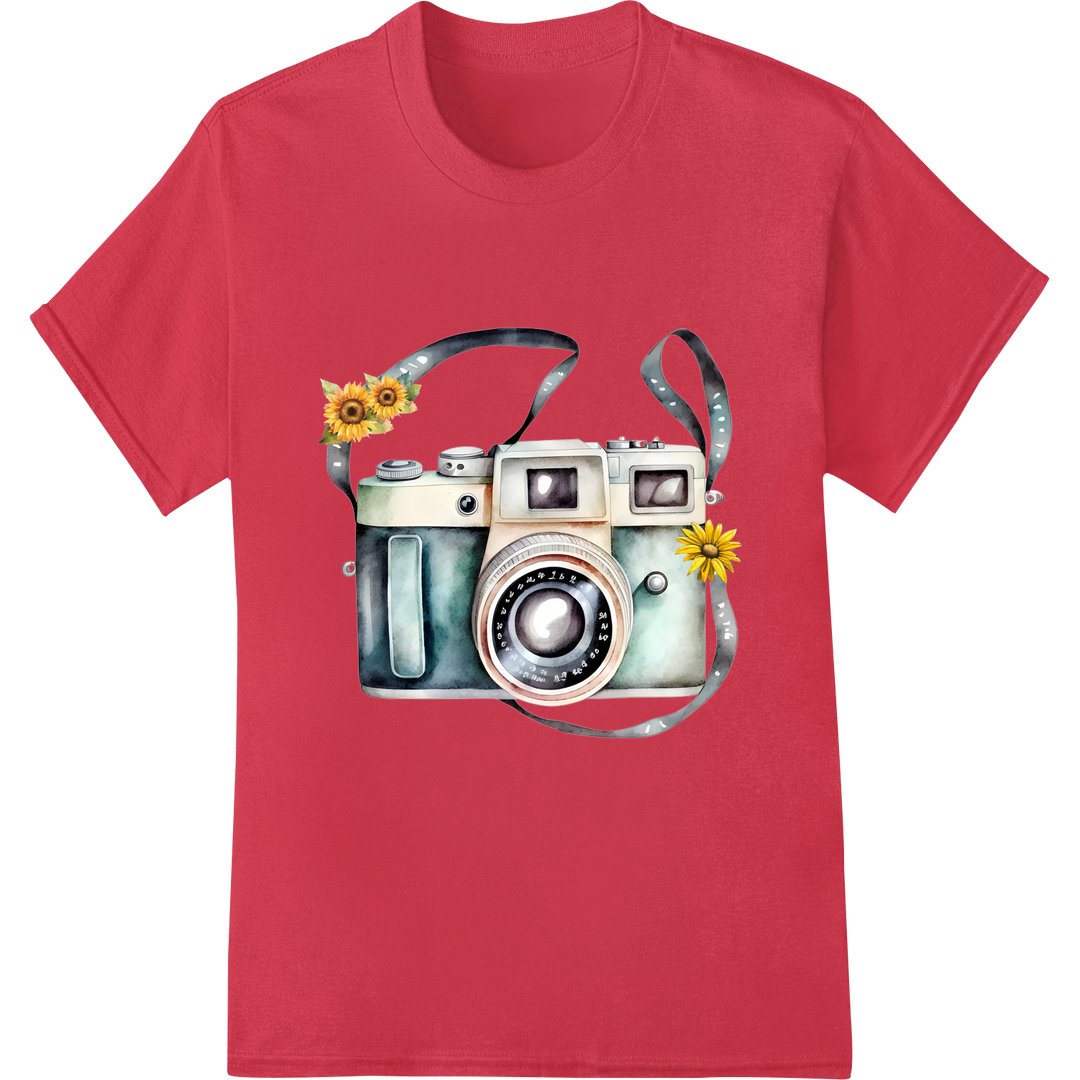 Retro Camera Sunflower DTF Print Heat Transfer | Vintage Art on red shirt - SUPERDTF-DTF Prints-DTF Transfers-Custom DTF Prints