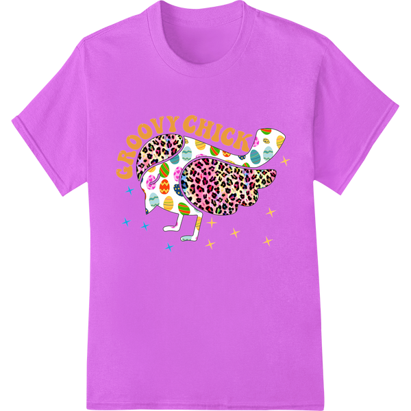 Groovy Easter Chick: Vibrant DTF Print Heat Transfer on purple shirt - SUPERDTF-DTF Prints-DTF Transfers-Custom DTF Prints