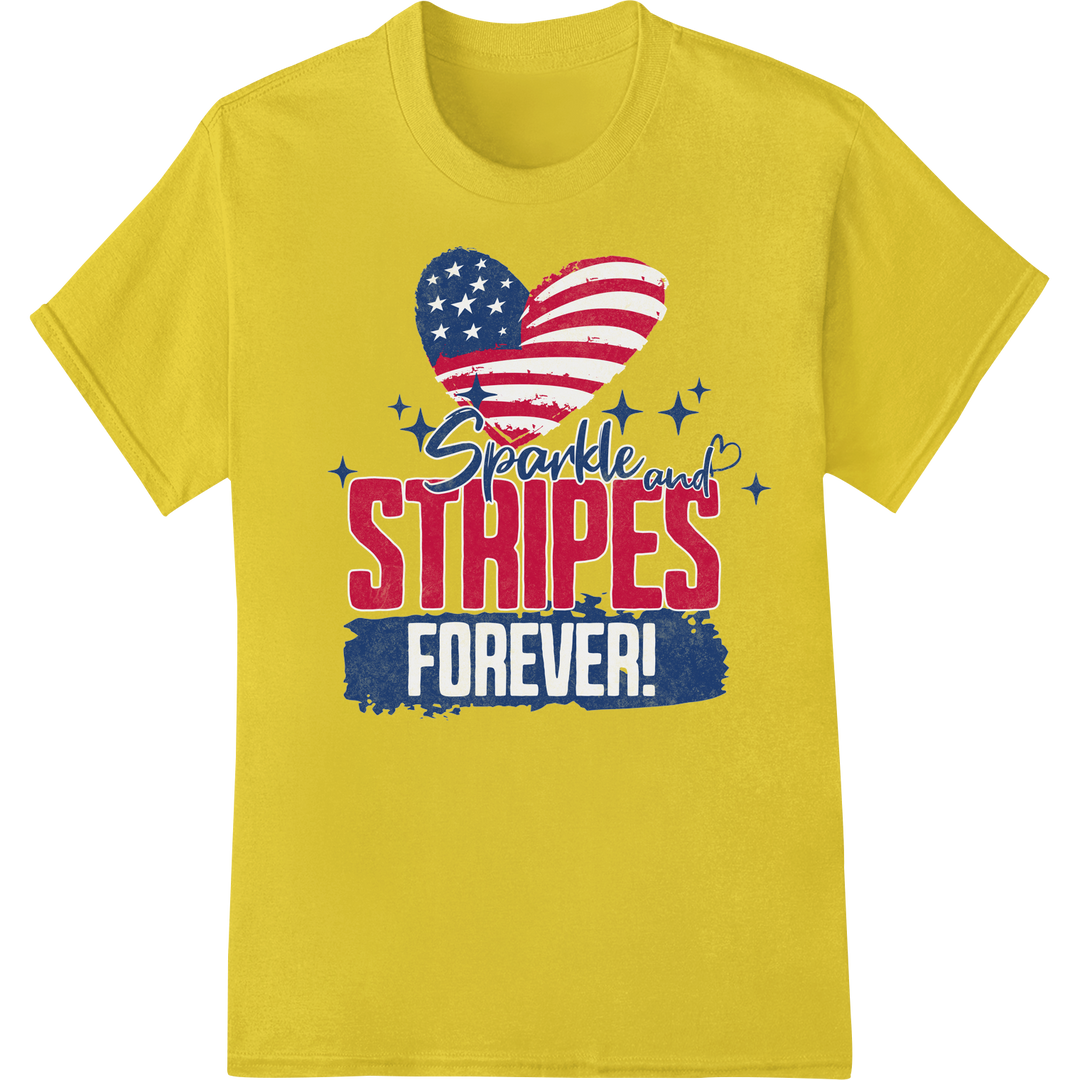 Sparkle & Stripes: Patriotic 4th of July DTF Print Transfer on yellow shirt - SUPERDTF-DTF Prints-DTF Transfers-Custom DTF Prints