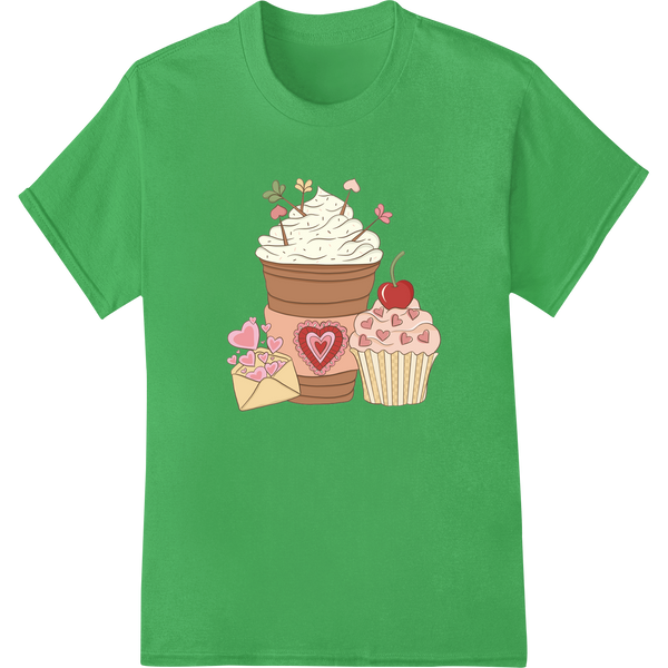 Sweet Valentine's Cupcake DTF Print Heat Transfer on green shirt - SUPERDTF-DTF Prints-DTF Transfers-Custom DTF Prints