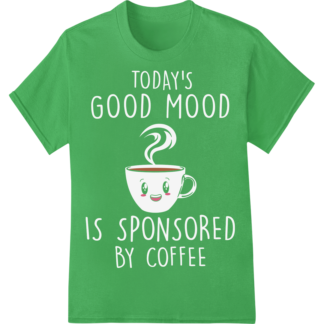 Retro Smiling Coffee Mug Face DTF Print Heat Transfer on green shirt - SUPERDTF-DTF Prints-DTF Transfers-Custom DTF Prints