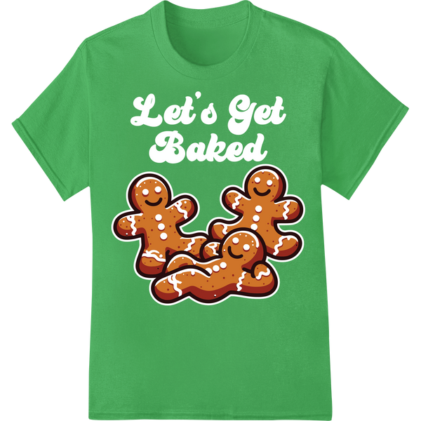 Playful Gingerbread Man Christmas DTF Print Heat Transfer on green shirt - SUPERDTF-DTF Prints-DTF Transfers-Custom DTF Prints