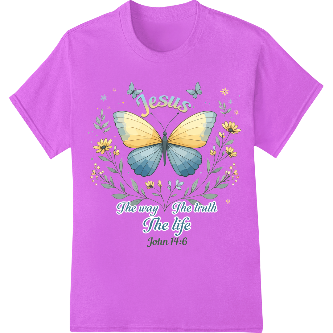 Inspirational Butterfly Christian DTF Transfer John 14:6 on purple shirt - SUPERDTF-DTF Prints-DTF Transfers-Custom DTF Prints