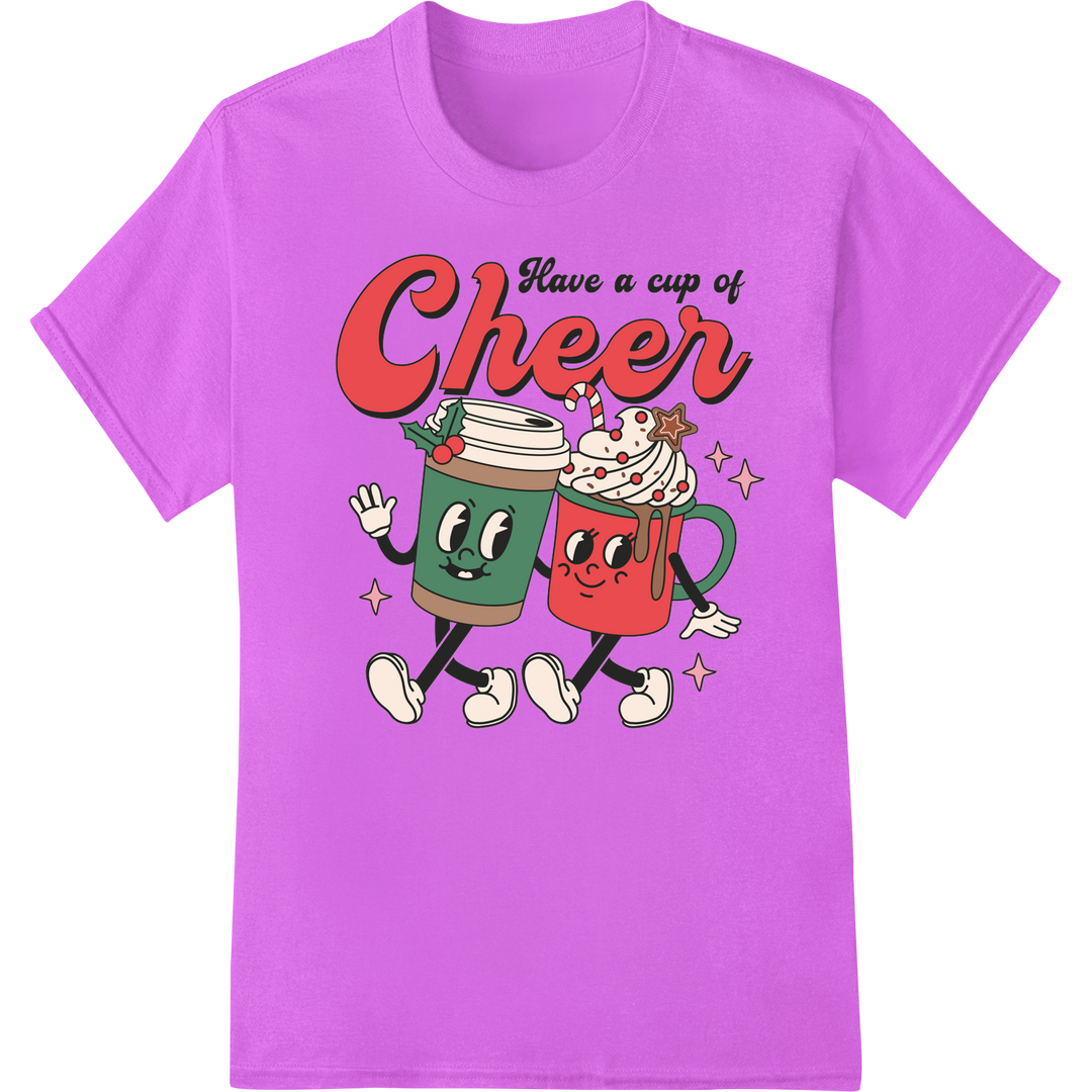 Retro Christmas Cheer: Adorable Mug Buddies DTF Print on purple shirt - SUPERDTF-DTF Prints-DTF Transfers-Custom DTF Prints