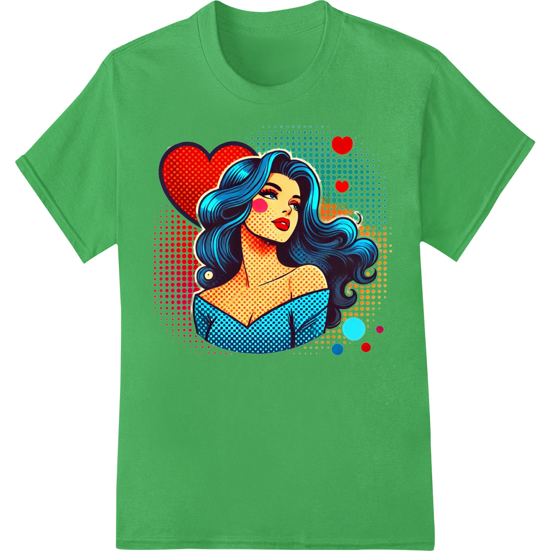 Flirty Comic Pop-Art Girl DTF Print Heat Transfer | Retro on green shirt - SUPERDTF-DTF Prints-DTF Transfers-Custom DTF Prints