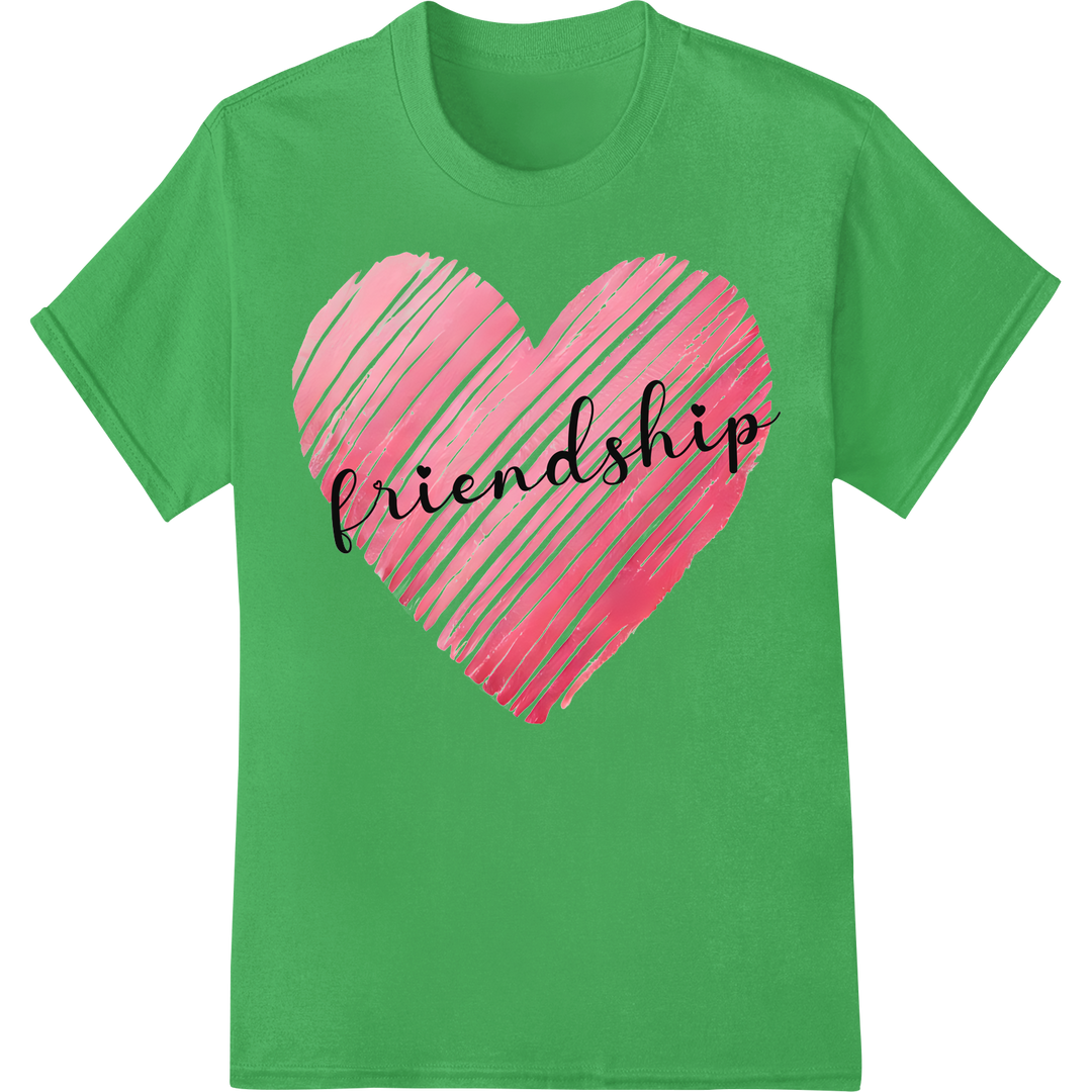 Vibrant Pink Friendship Heart DTF Print Transfer on green shirt - SUPERDTF-DTF Prints-DTF Transfers-Custom DTF Prints