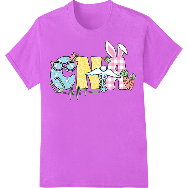 Adorable Nurse Easter Bunny DTF Print Heat Transfer on purple shirt - SUPERDTF-DTF Prints-DTF Transfers-Custom DTF Prints