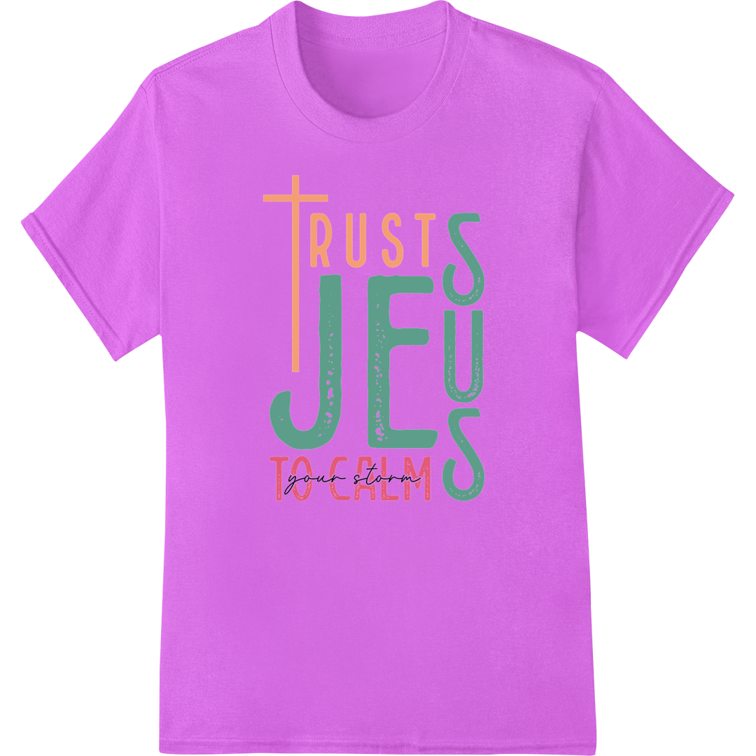 Inspire Faith with our 'Trust Jesus' Easter DTF Print on purple shirt - SUPERDTF-DTF Prints-DTF Transfers-Custom DTF Prints