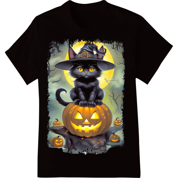 Curious Kitten Peeks from Halloween Pumpkin on black shirt - SUPERDTF-DTF Prints-DTF Transfers-Custom DTF Prints