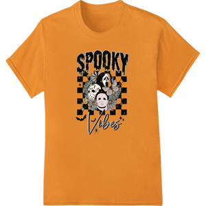 Cutting-edge custom apparel featured on Spooky Vibes: Horror Icons Halloween Checkered Design