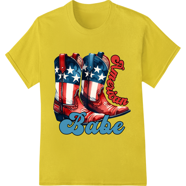 American Babe: Patriotic Cowboy Boots DTF Print Transfer on yellow shirt - SUPERDTF-DTF Prints-DTF Transfers-Custom DTF Prints