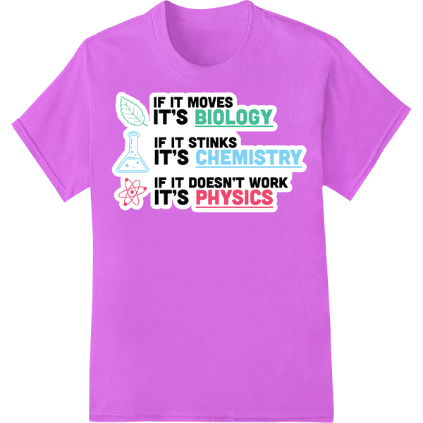 Witty Science Teacher DTF Print Heat Transfer | Humor Tee on purple shirt - SUPERDTF-DTF Prints-DTF Transfers-Custom DTF Prints