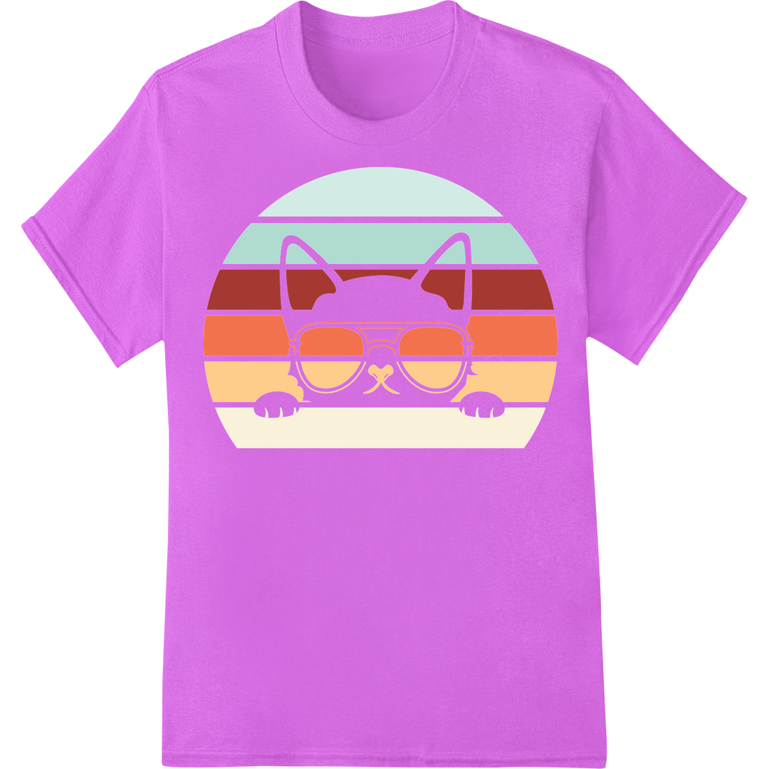 Retro Cool Cat Sunglasses Funny DTF Print Heat Transfer on purple shirt - SUPERDTF-DTF Prints-DTF Transfers-Custom DTF Prints