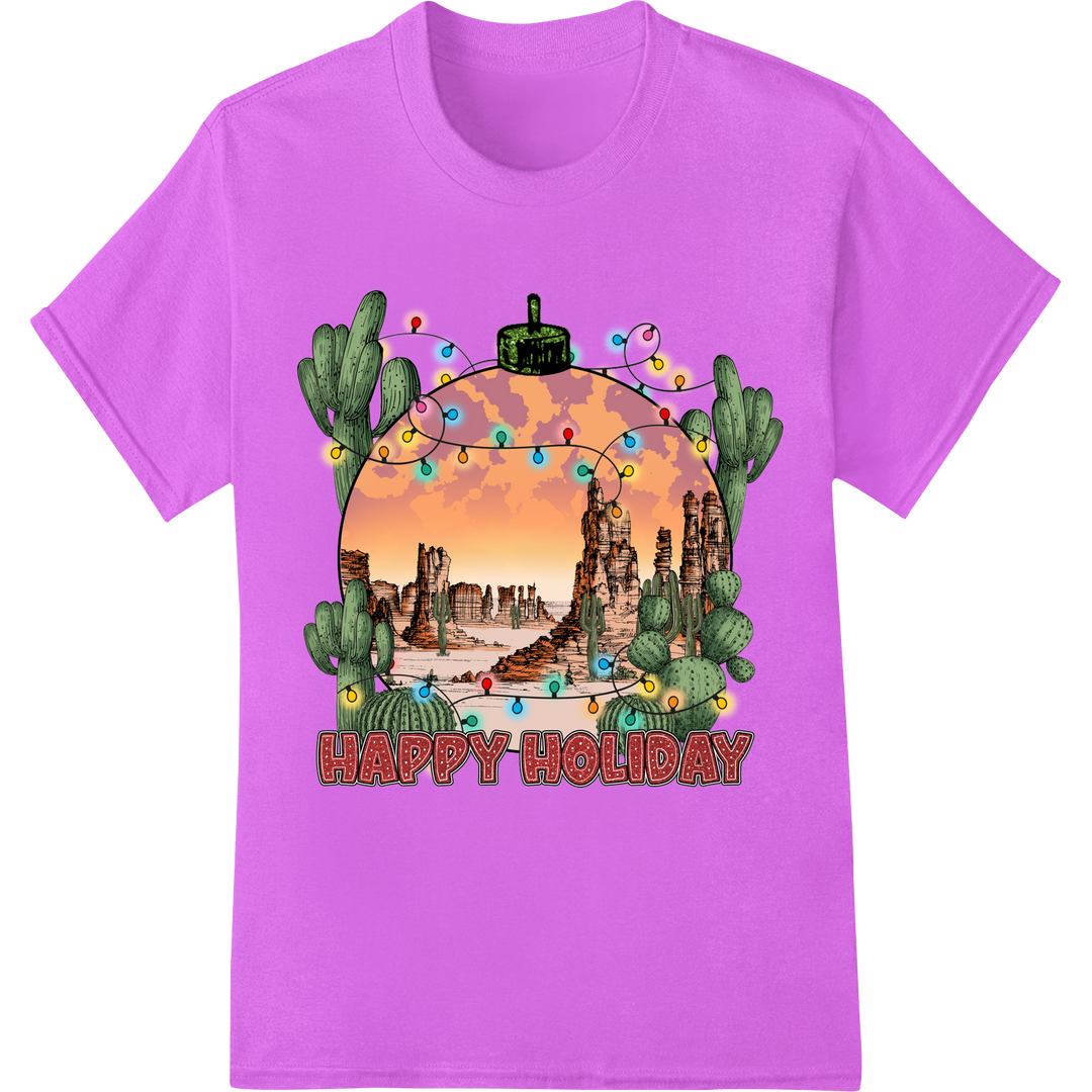 Festive Desert Sunset: Western Christmas DTF Print on purple shirt - SUPERDTF-DTF Prints-DTF Transfers-Custom DTF Prints