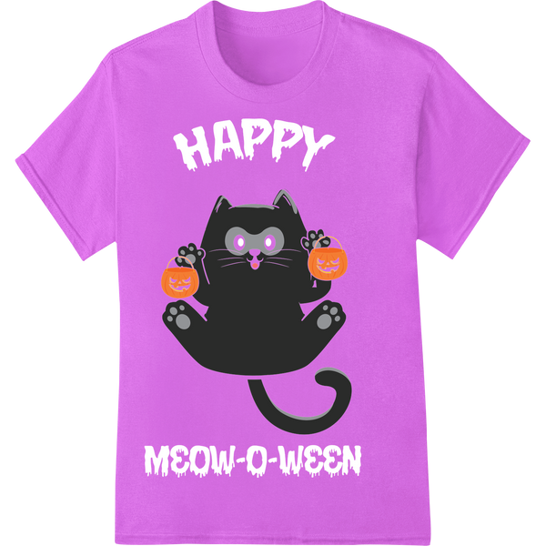 Adorable Halloween Cat in Pumpkin - DTF Print Heat Transfer on purple shirt - SUPERDTF-DTF Prints-DTF Transfers-Custom DTF Prints