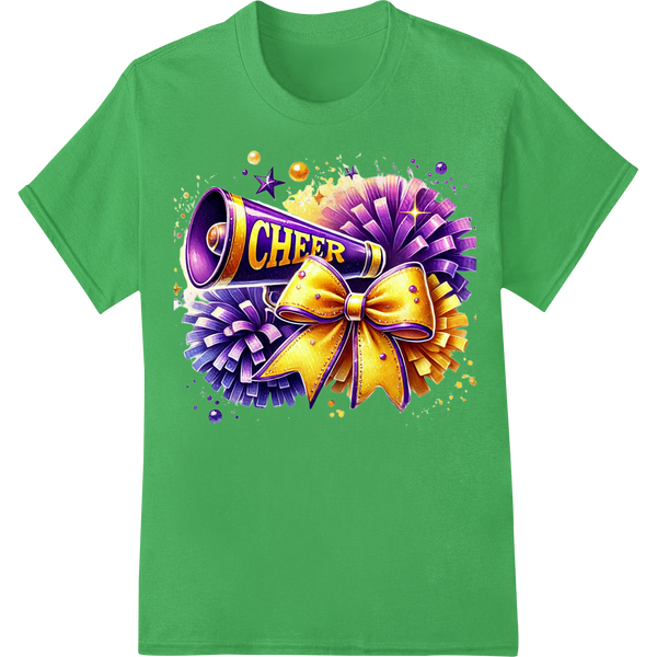 Cheerleading Spirit Shines in Vibrant DTF Print Transfer on green shirt - SUPERDTF-DTF Prints-DTF Transfers-Custom DTF Prints