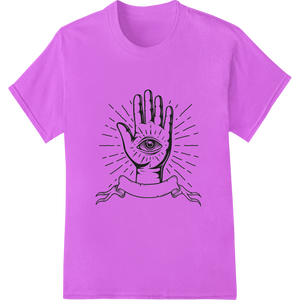 Mystical All-Seeing Hand Eye DTF Heat Transfer Print showcasing advanced print on demand technology