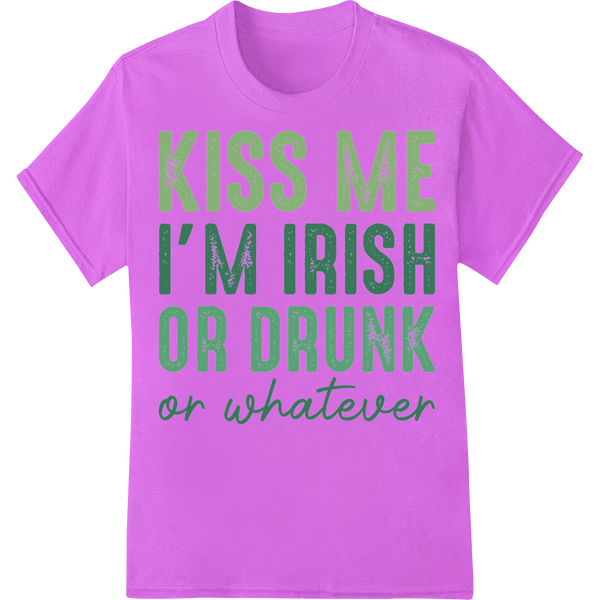 Cheeky 'Kiss Me I'm Irish' DTF Print for St. Patrick's Day Fun on purple shirt - SUPERDTF-DTF Prints-DTF Transfers-Custom DTF Prints