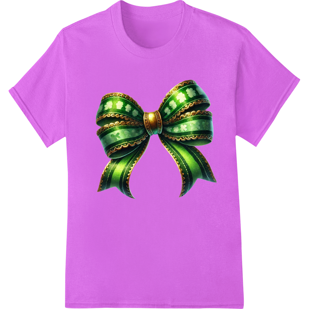 Elegant Emerald Bow: Festive Irish Charm for Any Occasion on purple shirt - SUPERDTF-DTF Prints-DTF Transfers-Custom DTF Prints