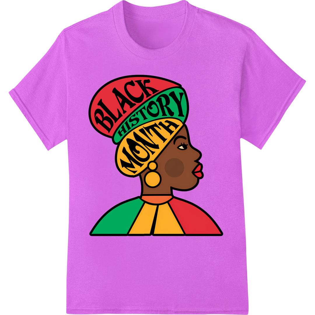 Celebrate Black History: Vibrant African Woman Portrait on purple shirt - SUPERDTF-DTF Prints-DTF Transfers-Custom DTF Prints