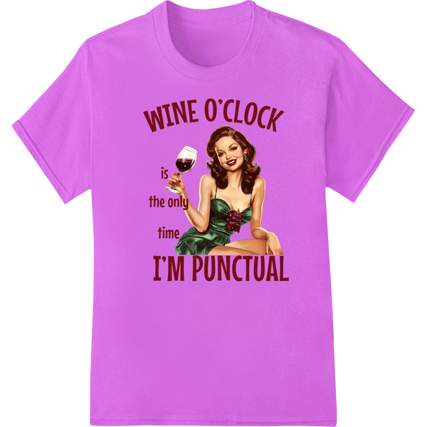 Retro Pin-Up Girl Wine O'Clock DTF Print Heat Transfer on purple shirt - SUPERDTF-DTF Prints-DTF Transfers-Custom DTF Prints