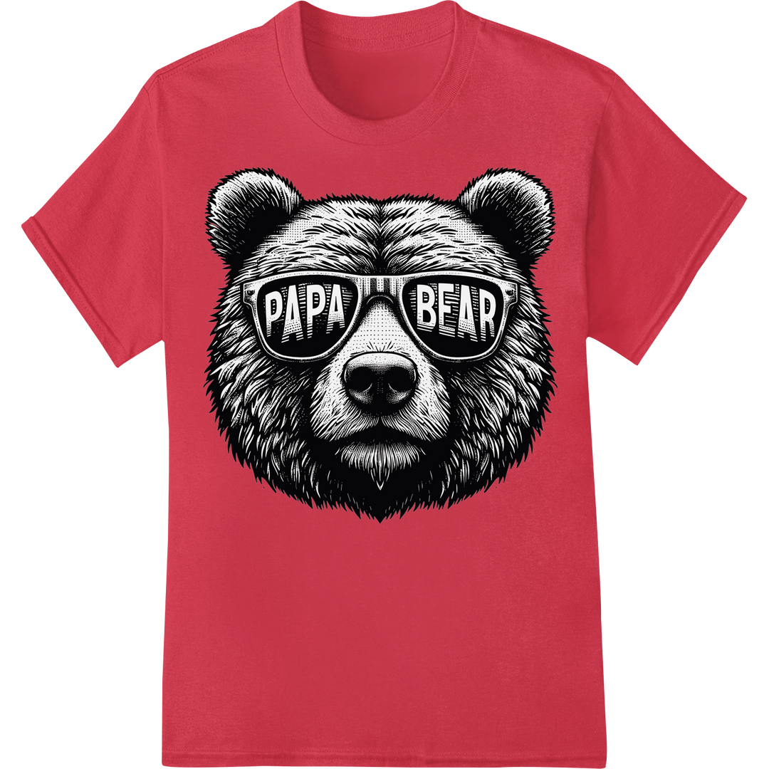 Bold 'Papa Bear' Father's Day Retro DTF Print Heat Transfer on red shirt - SUPERDTF-DTF Prints-DTF Transfers-Custom DTF Prints