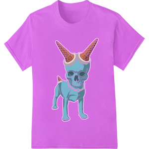 Quirky Blue Skull Dog with Ice Cream Horns DTF Transfer with custom custom print solutions artwork