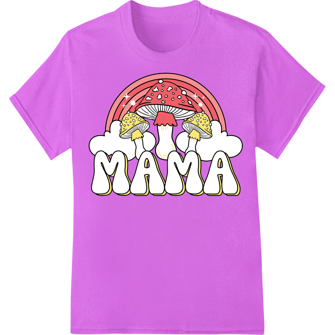 Retro Rainbow 'MAMA' Mushroom DTF Print Heat Transfer on purple shirt - SUPERDTF-DTF Prints-DTF Transfers-Custom DTF Prints