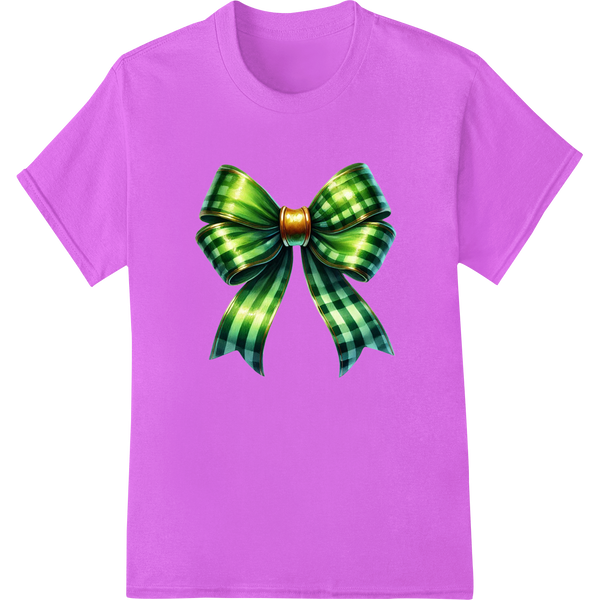 Festive Green Plaid Bow - St. Patrick's Day DTF Print on purple shirt - SUPERDTF-DTF Prints-DTF Transfers-Custom DTF Prints