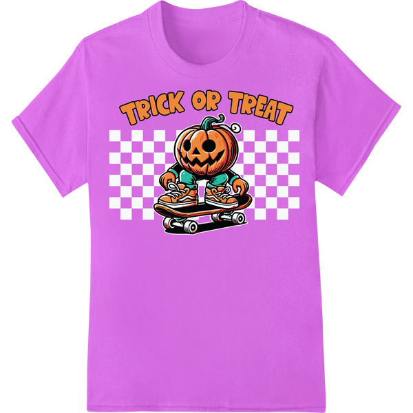 Skateboarding Pumpkin Halloween Trick or Treat DTF Print - High-quality DTF heat transfers