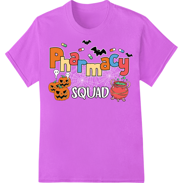 Spooky Pharmacy Halloween DTF Print Heat Transfer Design on purple shirt - SUPERDTF-DTF Prints-DTF Transfers-Custom DTF Prints