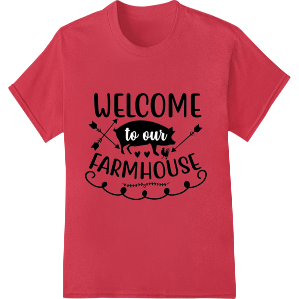 Rustic Farmhouse Welcome DTF Print Heat Transfer Design on red shirt - SUPERDTF-DTF Prints-DTF Transfers-Custom DTF Prints