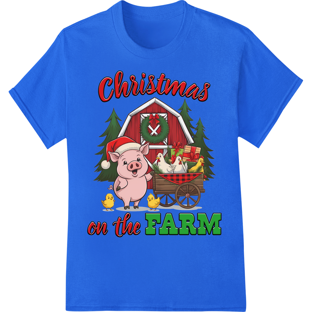 Festive Farm Friends: Pig & Chick Christmas DTF Print on blue shirt - SUPERDTF-DTF Prints-DTF Transfers-Custom DTF Prints