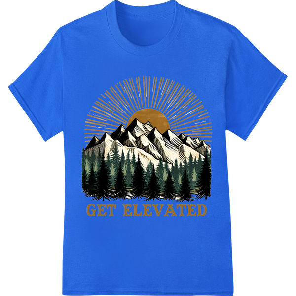 Elevate Your Adventure: Stunning Mountain DTF Print on blue shirt - SUPERDTF-DTF Prints-DTF Transfers-Custom DTF Prints