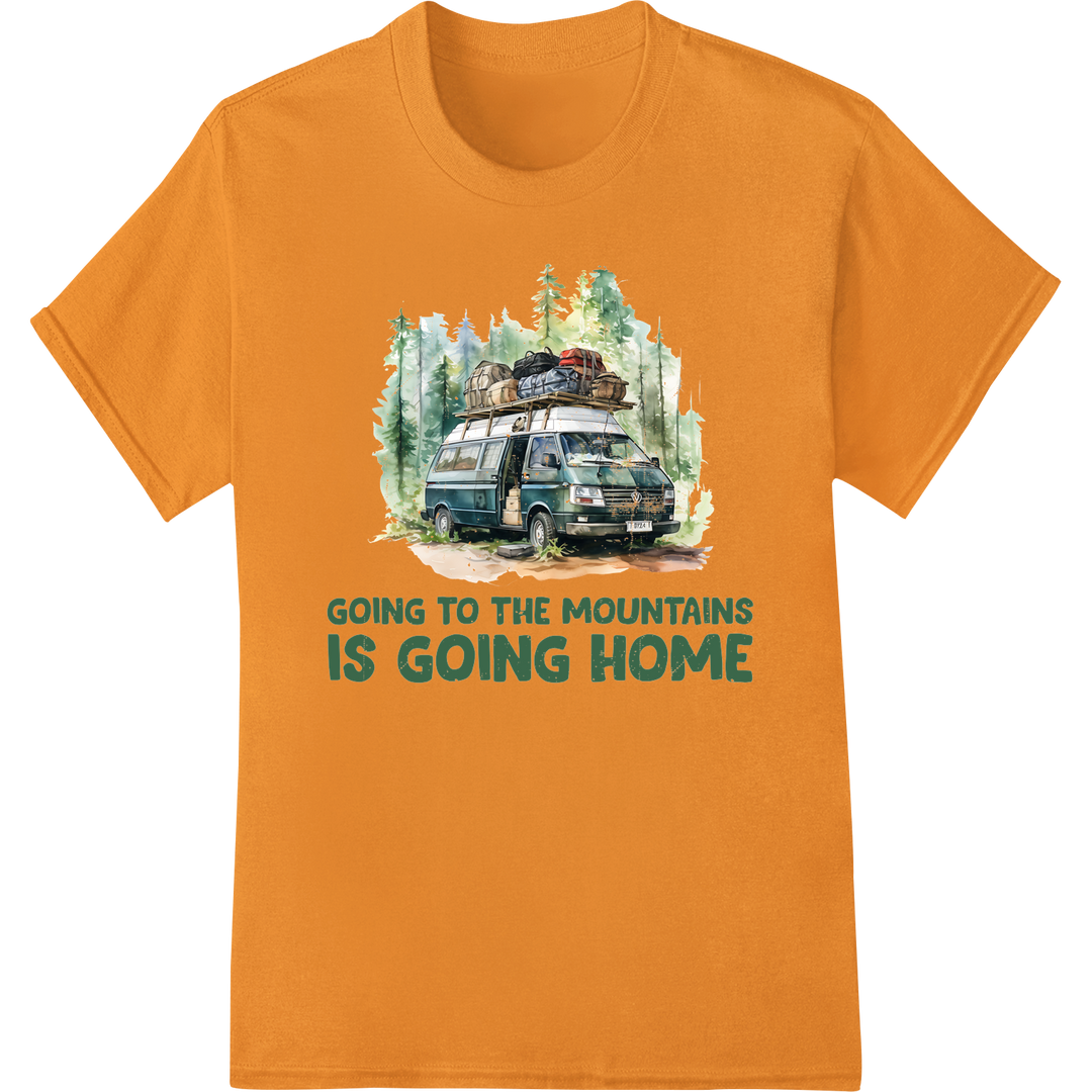 Vintage Van Camping Adventure DTF Print Heat Transfer on orange shirt - SUPERDTF-DTF Prints-DTF Transfers-Custom DTF Prints